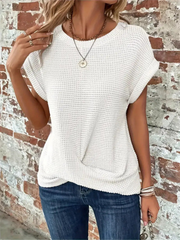 Women's Waffle Knit Short Sleeve Top, Twist Front Casual Tee