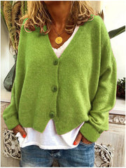 Women's Brushed Soft Knit Cardigan, Three Button V-Neck Relaxed Sweater