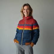 Women's Striped Puffer Jacket, Hooded Quilted Zip Up Winter Jacket