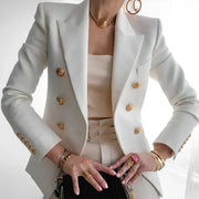 Women's Double Breasted Blazer, Gold Button Peak Lapel Office Jacket