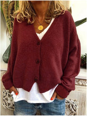 Women's Brushed Soft Knit Cardigan, Three Button V-Neck Relaxed Sweater