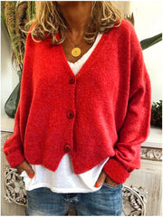 Women's Brushed Soft Knit Cardigan, Three Button V-Neck Relaxed Sweater