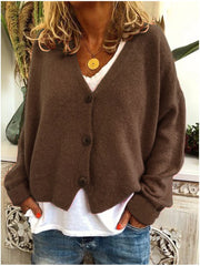 Women's Brushed Soft Knit Cardigan, Three Button V-Neck Relaxed Sweater
