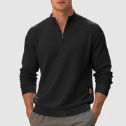 Men's Waffle Knit Quarter Zip Sweatshirt, Stand Collar Winter Pullover