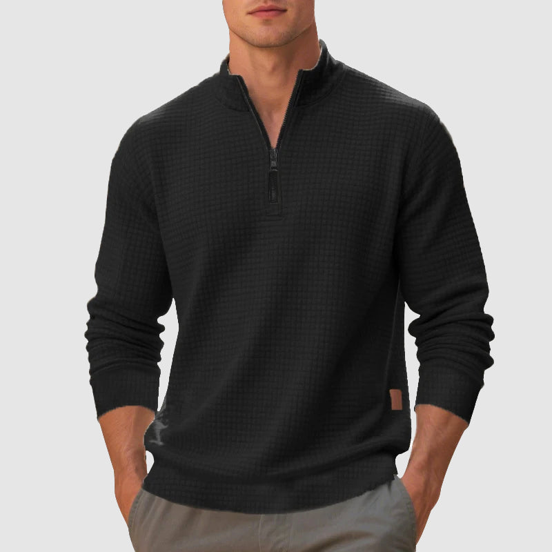 Men's Cotton Blend Waffle Quarter Zip Sweatshirt with Stand Collar