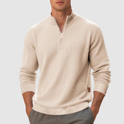 Men's Waffle Knit Quarter Zip Sweatshirt, Stand Collar Winter Pullover