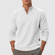 Men's Waffle Knit Quarter Zip Sweatshirt, Stand Collar Winter Pullover