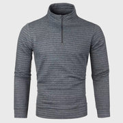Men's Waffle Knit Quarter Zip Sweatshirt, Stand Collar Winter Pullover