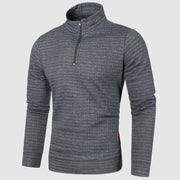 Men's Waffle Knit Quarter Zip Sweatshirt, Stand Collar Winter Pullover