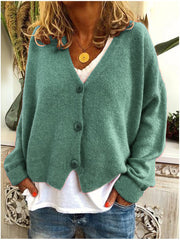 Women's Brushed Soft Knit Cardigan, Three Button V-Neck Relaxed Sweater