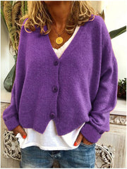 Women's Brushed Soft Knit Cardigan, Three Button V-Neck Relaxed Sweater
