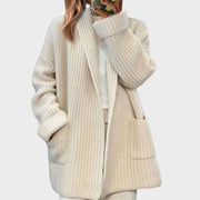 Women's Longline Chunky Knit Cardigan, Shawl Collar Open Front Winter Sweater