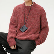 Men's Brushed Cable Knit Sweater, Oversized Crewneck Pullover
