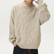 Men's Brushed Cable Knit Sweater, Oversized Crewneck Pullover
