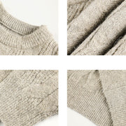Men's Brushed Cable Knit Sweater, Oversized Crewneck Pullover
