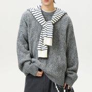 Men's Brushed Cable Knit Sweater, Oversized Crewneck Pullover