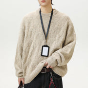 Men's Brushed Cable Knit Sweater, Oversized Crewneck Pullover