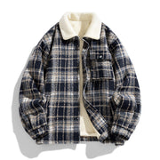 Men's Sherpa Lined Plaid Flannel Shirt Jacket, Warm Winter Trucker Jacket