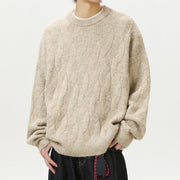 Men's Brushed Cable Knit Sweater, Oversized Crewneck Pullover