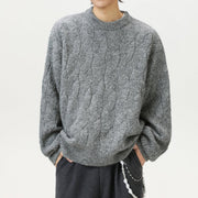 Men's Brushed Cable Knit Sweater, Oversized Crewneck Pullover