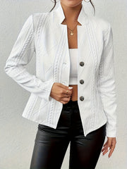 Women's Textured Blazer, Three Button Stand Collar Office Jacket