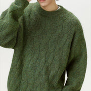 Men's Brushed Cable Knit Sweater, Oversized Crewneck Pullover