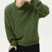 Men's Brushed Cable Knit Sweater, Oversized Crewneck Pullover