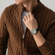 Men's Wool Blend Cable Knit Zip Up Cardigan, Mock Neck Winter Sweater