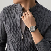 Men's Wool Blend Cable Knit Zip Up Cardigan, Mock Neck Winter Sweater