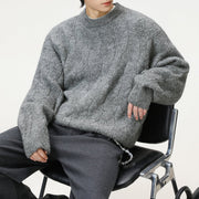 Men's Brushed Cable Knit Sweater, Oversized Crewneck Pullover