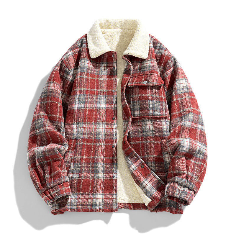 Men's Sherpa Lined Plaid Flannel Shirt Jacket with Snap Front and Collar
