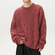 Men's Brushed Cable Knit Sweater, Oversized Crewneck Pullover