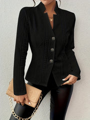 Women's Textured Blazer, Three Button Stand Collar Office Jacket