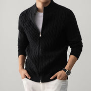 Men's Wool Blend Cable Knit Zip Up Cardigan, Mock Neck Winter Sweater