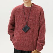 Men's Brushed Cable Knit Sweater, Oversized Crewneck Pullover