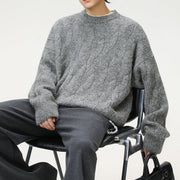 Men's Brushed Cable Knit Sweater, Oversized Crewneck Pullover