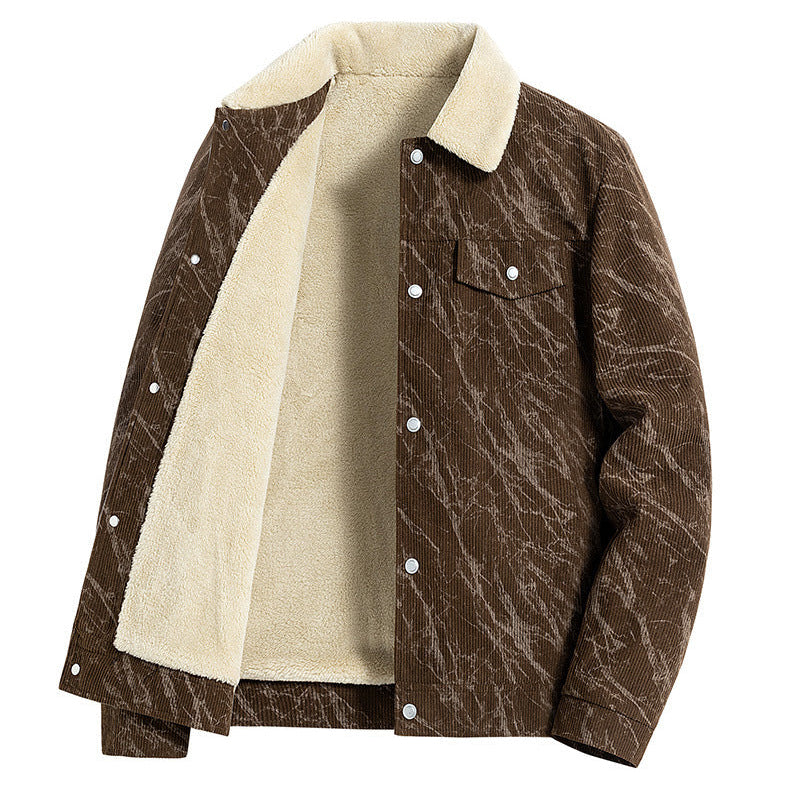 Men's Sherpa Lined Corduroy Trucker Jacket with Snap Front and Chest Pockets