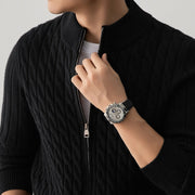 Men's Wool Blend Cable Knit Zip Up Cardigan, Mock Neck Winter Sweater