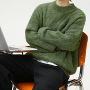 Men's Brushed Cable Knit Sweater, Oversized Crewneck Pullover