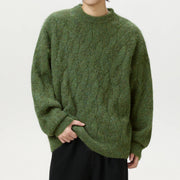 Men's Brushed Cable Knit Sweater, Oversized Crewneck Pullover