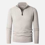 Men's Wide Ribbed Knit Quarter Zip Sweater, Slim Fit Winter Pullover