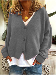 Women's Brushed Soft Knit Cardigan, Three Button V-Neck Relaxed Sweater
