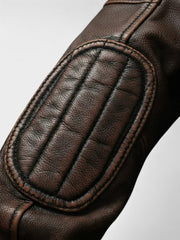 Men's Faux Leather Moto Jacket, Quilted Shoulder Zip Up Biker Jacket