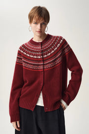 Women's Wool Fair Isle Cardigan, Button Front Winter Sweater