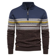 Men's Fair Isle Knit Quarter Zip Sweater, Color Block Winter Pullover