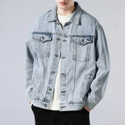 Men's Washed Denim Trucker Jacket, Button Front Casual Jacket
