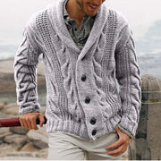 Men's Heavyweight Cable Knit Cardigan, Shawl Collar Winter Sweater