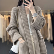 Women's Longline Chunky Knit Cardigan, Shawl Collar Open Front Winter Sweater