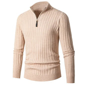 Men's Wide Ribbed Knit Quarter Zip Sweater, Slim Fit Winter Pullover