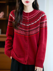 Women's Wool Fair Isle Cardigan, Button Front Winter Sweater